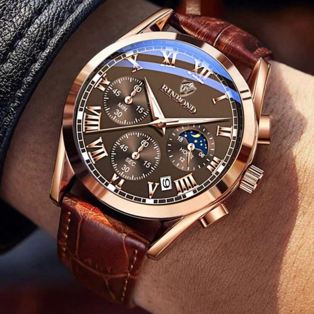 Manfinity Men's, Sports Waterproof Chronograph Luminous Date, Leather Watch